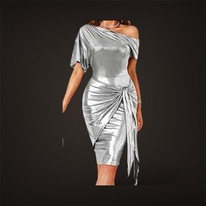 Elegant One-Shoulder Silver Dress